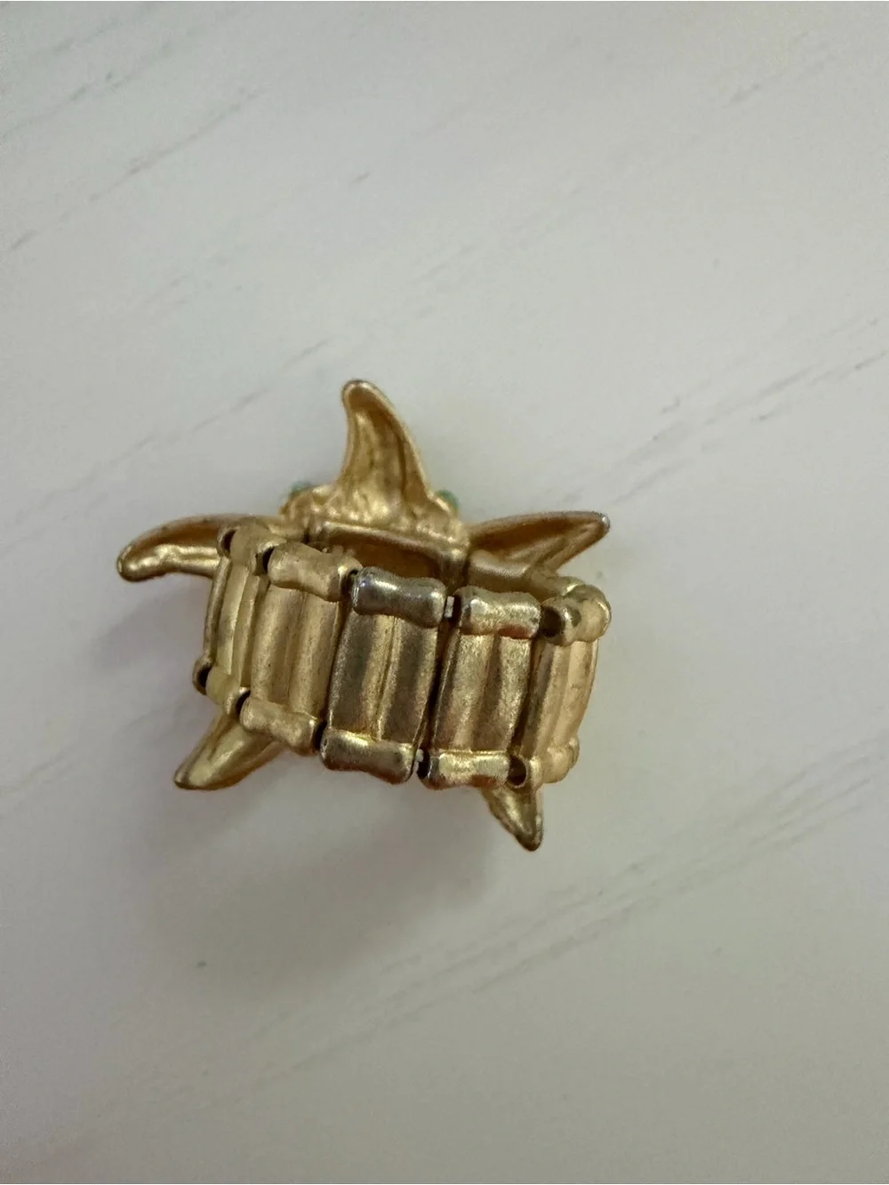 Gold Starfish Stretch Ring with Turquoise, Pearl and Coral Accents